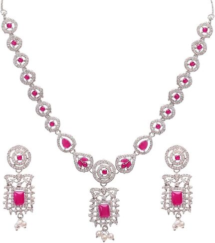 Efulgenz Indian Jewelry Sets for Women Wedding Party Crystal Rhinestone Necklace Sets Dangle Earrings CZ Pendant Choker Necklace Earrings Set Bohemian Statement Jewelry Set for Women in Saudi Arabia