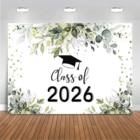 Mocsicka 2024 Graduation Picture Backdrop Green Leaves Graduation Decorations Class of 2024 Boho Black Bachelor Cap Prom 2024 Congratulations Banner Graduation Party Decorations in Saudi Arabia