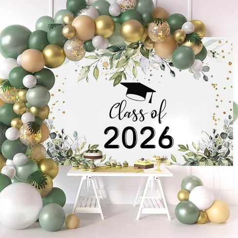 Mocsicka 2024 Graduation Picture Backdrop Green Leaves Graduation Decorations Class of 2024 Boho Black Bachelor Cap Prom 2024 Congratulations Banner Graduation Party Decorations in Saudi Arabia