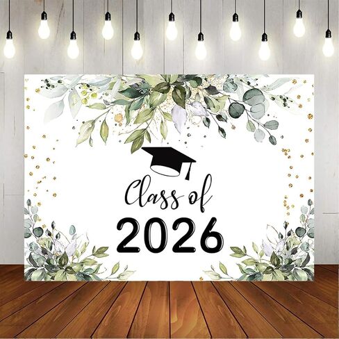 Mocsicka 2024 Graduation Picture Backdrop Green Leaves Graduation Decorations Class of 2024 Boho Black Bachelor Cap Prom 2024 Congratulations Banner Graduation Party Decorations in Saudi Arabia