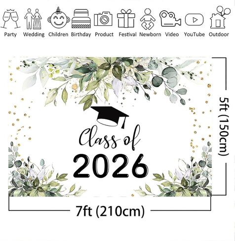 Mocsicka 2024 Graduation Picture Backdrop Green Leaves Graduation Decorations Class of 2024 Boho Black Bachelor Cap Prom 2024 Congratulations Banner Graduation Party Decorations in Saudi Arabia
