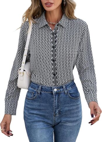 زر أسفل القمصان للنساء فستان قميص طويل الأكمام طوق قميص خالية من التجاعيد الأعمال العمل مكتب بلوزة شيفون in Kuwait