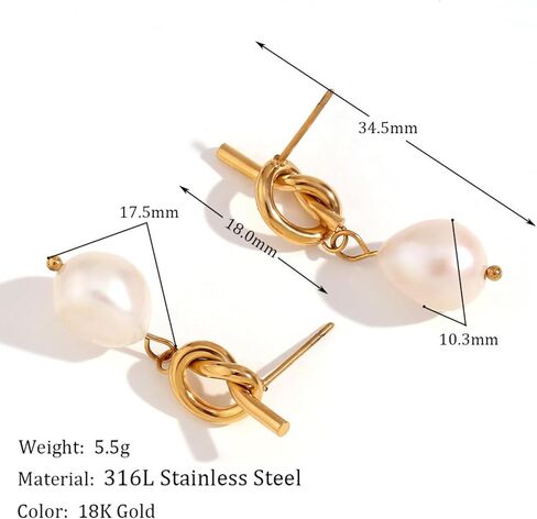 14k Gold Plated Lightweight Pearl Earrings,Teardrop Hoop Earrings for Women,Pearl Drop Earrings,Elegant Jewelry for Wives,Birthday gift for women in Saudi Arabia