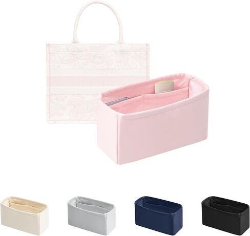 منظم لحقائب اليد/منظم حقائب المحفظة مع الساتان الحريري المناسب لحقيبة كتب ديور الصغيرة/الصغيرة/المتوسطة/الكبيرة خفيفة الوزن للاستخدام اليومي، سعة 8 جيوب (وردي، حقيبة كتب صغيرة) in Kuwait