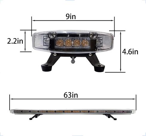 63 بوصة 120 LED كهرمان/أبيض شريط أضواء تحذيرية للطوارئ على السطح مع دعامات تثبيت قابلة للتعديل، للمركبات والأمن ومحراث الثلج وشاحنات السحب in Kuwait