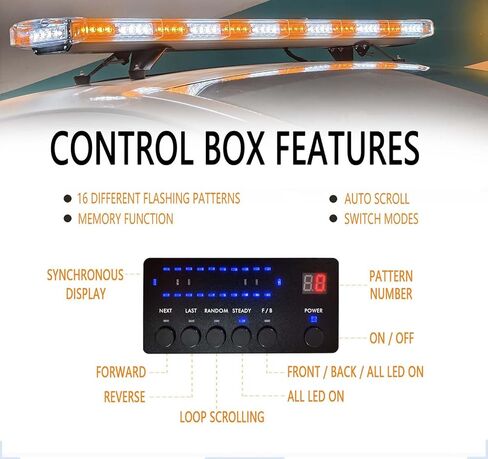 63 بوصة 120 LED كهرمان/أبيض شريط أضواء تحذيرية للطوارئ على السطح مع دعامات تثبيت قابلة للتعديل، للمركبات والأمن ومحراث الثلج وشاحنات السحب in Kuwait