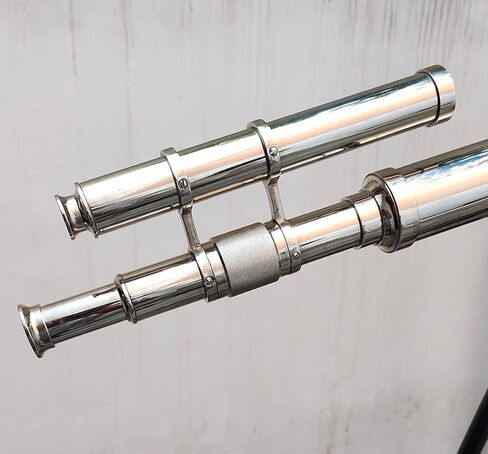 Maritime Marine Vintage Chrome/Nickle Finish Designer Telescope Nautical Style Double Barrel Black Adjustable Wooden Floor Standing Tripod Collectible Items in Kuwait