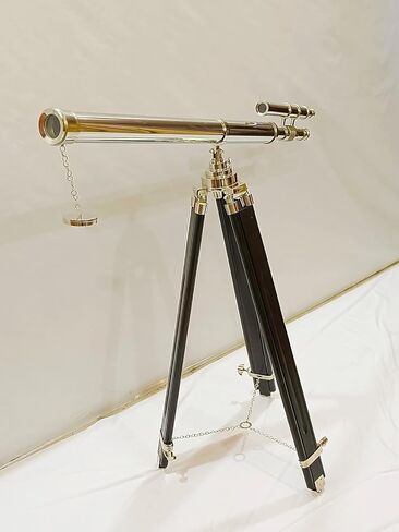 Maritime Marine Vintage Chrome/Nickle Finish Designer Telescope Nautical Style Double Barrel Black Adjustable Wooden Floor Standing Tripod Collectible Items in Kuwait