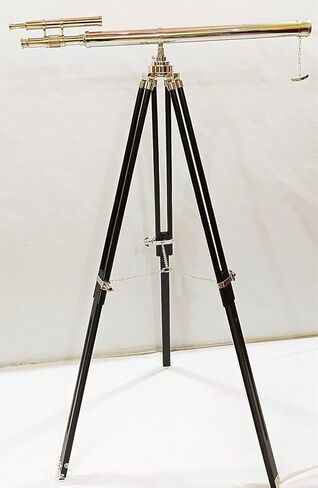 Maritime Marine Vintage Chrome/Nickle Finish Designer Telescope Nautical Style Double Barrel Black Adjustable Wooden Floor Standing Tripod Collectible Items in Kuwait