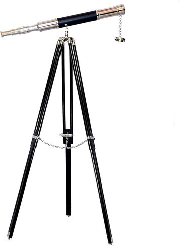 Handmade Antique Vintage Chrome/Nickle Finish Telescope Nautical Design Single Barrel Adjustable Black Wooden Floor Standing Tripod for Authentic Decor in Kuwait