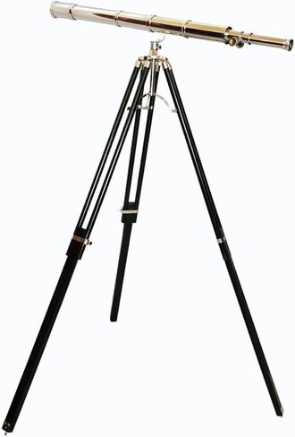 Maritime Nautical Style Single Barrel Silver Shine Telescope Vintage Chrome/Nickle Finish Adjustable Black Wooden Floor Standing Tripod Home & Offic Decor in Saudi Arabia
