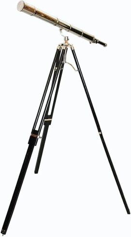 Maritime Nautical Style Single Barrel Silver Shine Telescope Vintage Chrome/Nickle Finish Adjustable Black Wooden Floor Standing Tripod Home & Offic Decor in Saudi Arabia