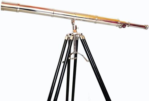 Maritime Nautical Style Single Barrel Silver Shine Telescope Vintage Chrome/Nickle Finish Adjustable Black Wooden Floor Standing Tripod Home & Offic Decor in Saudi Arabia
