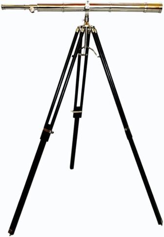 Maritime Nautical Style Single Barrel Silver Shine Telescope Vintage Chrome/Nickle Finish Adjustable Black Wooden Floor Standing Tripod Home & Offic Decor in Saudi Arabia