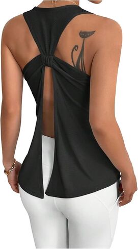 OYOANGLE Women's Twist Split Back Sports Tank Top Lightweight Sleeveless Workout Athletic Yoga Shirts in Saudi Arabia