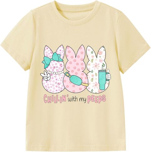 Kids Easter Shirt Chick Short Sleeve Tee Tops for Toddler Girls Boys Easter Outfit Clothes 2-7 Years in Saudi Arabia