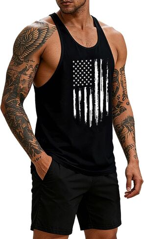 Mens American Flag Tank Top Y-Back Muscle Stringer Sleeveless Graphic Workout Tee Shirts in Saudi Arabia