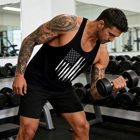 Mens American Flag Tank Top Y-Back Muscle Stringer Sleeveless Graphic Workout Tee Shirts in Saudi Arabia