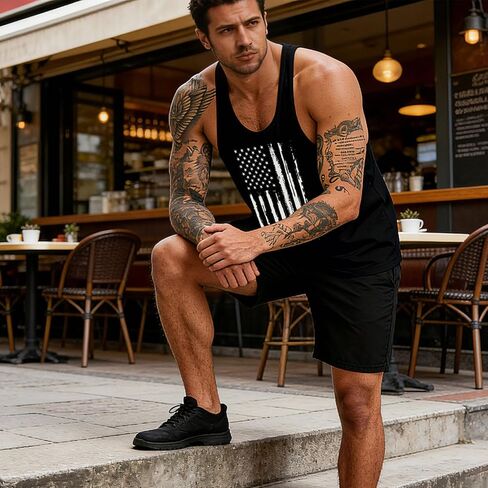 Mens American Flag Tank Top Y-Back Muscle Stringer Sleeveless Graphic Workout Tee Shirts in Saudi Arabia