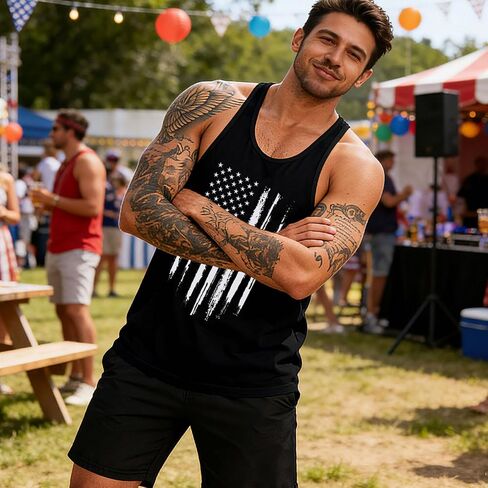 Mens American Flag Tank Top Y-Back Muscle Stringer Sleeveless Graphic Workout Tee Shirts in Saudi Arabia