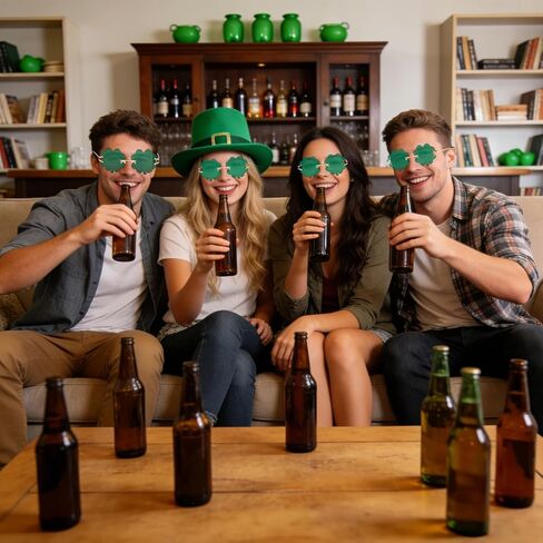 St. Patrick's Day Irish Shamrock Sunglasses for Women Men Green Four Leaf Clover Leprechaun Costume Party Glasses in Saudi Arabia