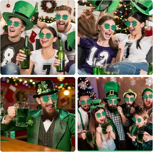 St. Patrick's Day Irish Shamrock Sunglasses for Women Men Green Four Leaf Clover Leprechaun Costume Party Glasses in Saudi Arabia