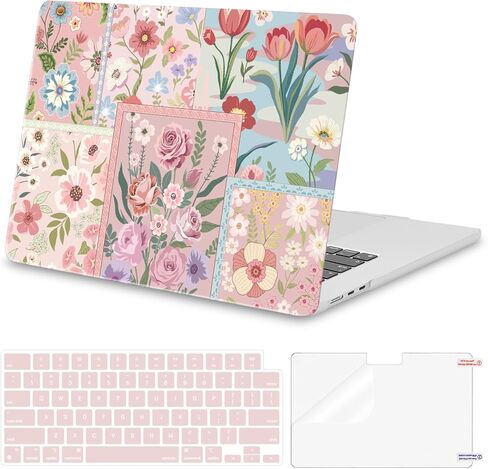 حافظة MOSISO متوافقة مع جهاز MacBook Air 15 بوصة 2026 2025 2024 2023 الإصدار M4 A3241 M3 A3114 M2 A2941 Touch ID، حافظة بلاستيكية صلبة واقية من الزهور المقسمة وغطاء لوحة المفاتيح وفيلم شاشة، وردي in Kuwait