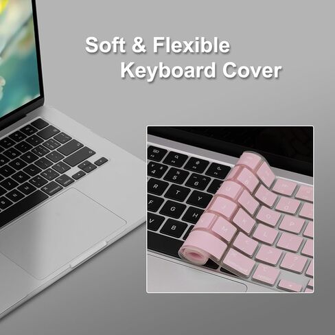 حافظة MOSISO متوافقة مع جهاز MacBook Air 15 بوصة 2026 2025 2024 2023 الإصدار M4 A3241 M3 A3114 M2 A2941 Touch ID، حافظة بلاستيكية صلبة واقية من الزهور المقسمة وغطاء لوحة المفاتيح وفيلم شاشة، وردي in Kuwait