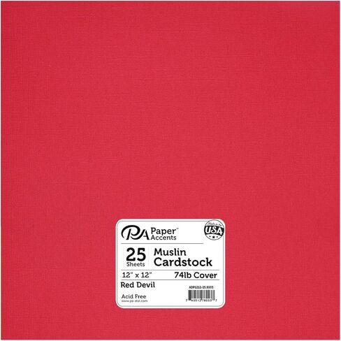 PA Paper Accents Textured Cardstock 12" x 12" Red Devil, 74lb colored cardstock paper for card making, scrapbooking, printing, quilling and crafts, 25 piece pack in Saudi Arabia