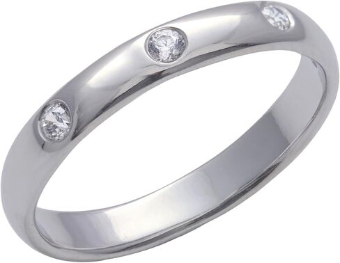 Silverly Sterling Silver Flush Set Cubic Zirconia Ring - 925 Silver CZ Eternity Band - Simple Classic Stacking Rings for Women - Gypsy Set Triple Gemstone Slim Court Ring - Minimalist Jewelry in Saudi Arabia