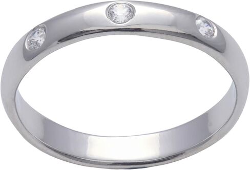 Silverly Sterling Silver Flush Set Cubic Zirconia Ring - 925 Silver CZ Eternity Band - Simple Classic Stacking Rings for Women - Gypsy Set Triple Gemstone Slim Court Ring - Minimalist Jewelry in Saudi Arabia