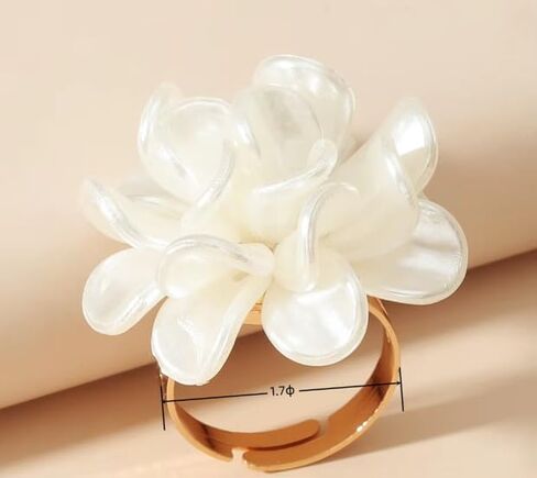Flower Statement Ring for Women, White Mother of Pearl Floral Ring, Adjustable Gold Tone Open Band Ring, Elegant Everyday Jewelry in Saudi Arabia