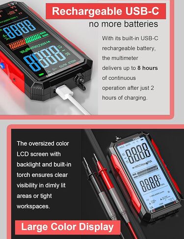 Digital Multimeter, 2026 Upgraded FS899L Multimeter, USB Rechargeable Digital Multimeter, Measures Voltage Automatic Digital Display Multimeter Tester for Home and Industrial Electrical Issues (Red) in Kuwait