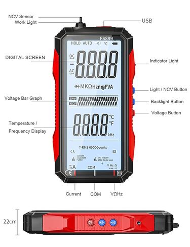Digital Multimeter, 2026 Upgraded FS899L Multimeter, USB Rechargeable Digital Multimeter, Measures Voltage Automatic Digital Display Multimeter Tester for Home and Industrial Electrical Issues (Red) in Kuwait
