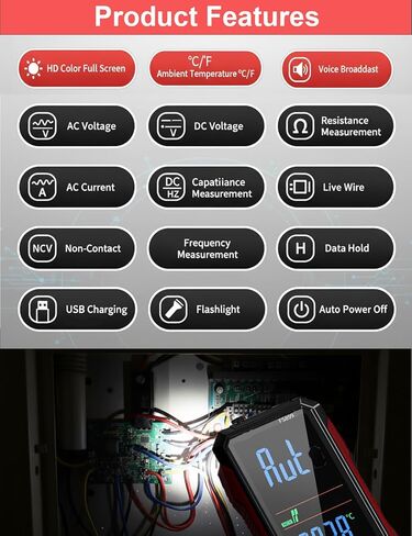 Digital Multimeter, 2026 Upgraded FS899L Multimeter, USB Rechargeable Digital Multimeter, Measures Voltage Automatic Digital Display Multimeter Tester for Home and Industrial Electrical Issues (Red) in Kuwait