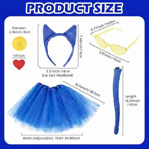 مجموعة إكسسوارات القطط eygeufg 11 قطعة - عصابة رأس وذيل أزرق، وتنورة توتو، ونظارات شمسية ورقع زخرفية للمراهقين (14+) والعروض المسرحية والحفلات للبالغين in Kuwait