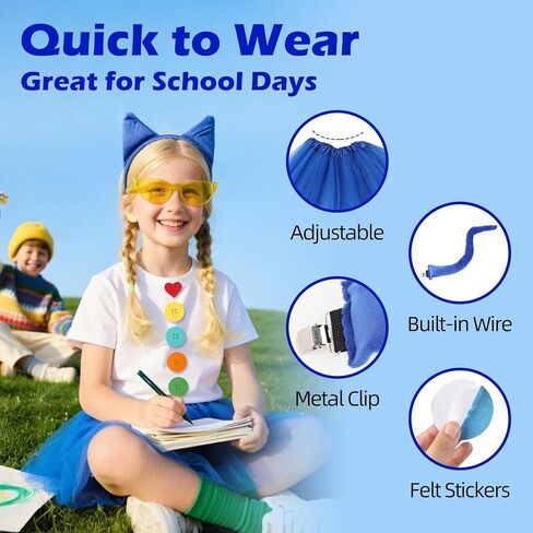 مجموعة إكسسوارات القطط eygeufg 11 قطعة - عصابة رأس وذيل أزرق، وتنورة توتو، ونظارات شمسية ورقع زخرفية للمراهقين (14+) والعروض المسرحية والحفلات للبالغين in Kuwait