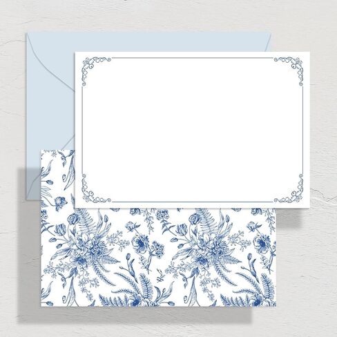 Whaline 50 Pack Flower Stationery Cards with Envelopes Blank Thank You Note Cards Blue White Floral Print Greeting Card for Baby Shower Birthday Invitations Supplies in Saudi Arabia