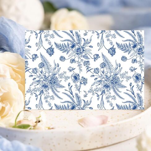 Whaline 50 Pack Flower Stationery Cards with Envelopes Blank Thank You Note Cards Blue White Floral Print Greeting Card for Baby Shower Birthday Invitations Supplies in Saudi Arabia