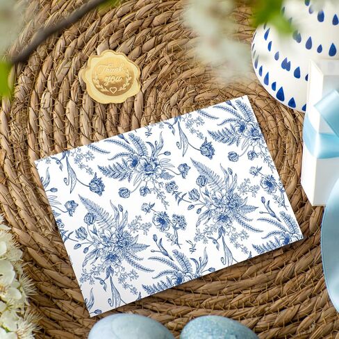 Whaline 50 Pack Flower Stationery Cards with Envelopes Blank Thank You Note Cards Blue White Floral Print Greeting Card for Baby Shower Birthday Invitations Supplies in Saudi Arabia