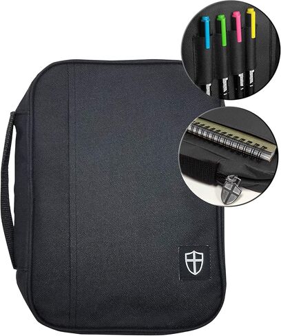 G.T. Luscombe Company, Inc. Armor of God Bible Cover & Book Cover | Oxford Cloth with Handle & Cross Emblem Zipper-Pull | 4 Pen Loops Inside Cover | Outside Pocket | Black & Tiffany Blue | Large & XL in Kuwait