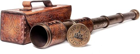 Spyglass للديكور العتيق، تلسكوب قرصان مع حقيبة جلدية، تلسكوب محمول لعشاق المغامرة، ديكور بحري أحادي العين للهدايا والمسافرين، J. Scott London، 17 بوصة in Kuwait