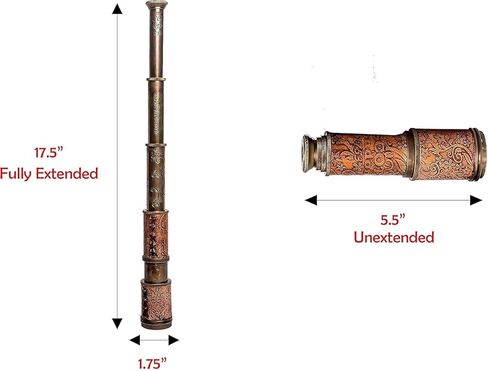 Spyglass للديكور العتيق، تلسكوب قرصان مع حقيبة جلدية، تلسكوب محمول لعشاق المغامرة، ديكور بحري أحادي العين للهدايا والمسافرين، J. Scott London، 17 بوصة in Kuwait