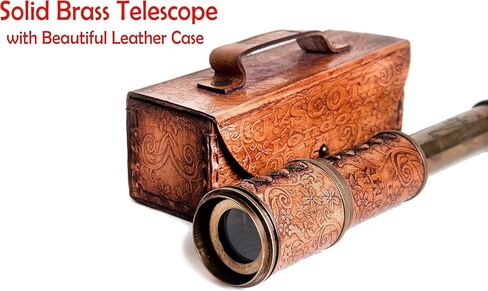 Spyglass للديكور العتيق، تلسكوب قرصان مع حقيبة جلدية، تلسكوب محمول لعشاق المغامرة، ديكور بحري أحادي العين للهدايا والمسافرين، J. Scott London، 17 بوصة in Kuwait