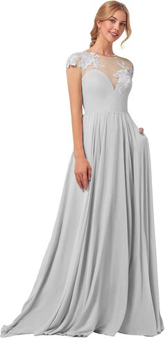 Long Mother of Bride Dresses Flowy Lace Formal Dresses for Wedding Guest Chiffon A Line Prom Dresses with Pockets in Saudi Arabia
