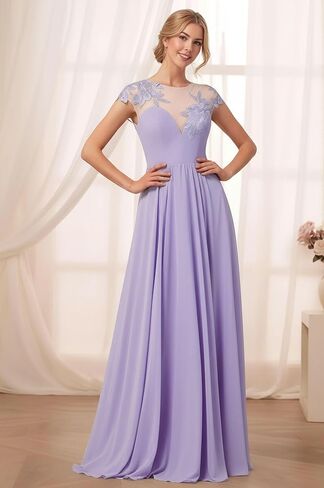Long Mother of Bride Dresses Flowy Lace Formal Dresses for Wedding Guest Chiffon A Line Prom Dresses with Pockets in Saudi Arabia