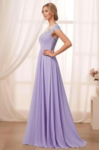 Long Mother of Bride Dresses Flowy Lace Formal Dresses for Wedding Guest Chiffon A Line Prom Dresses with Pockets in Saudi Arabia