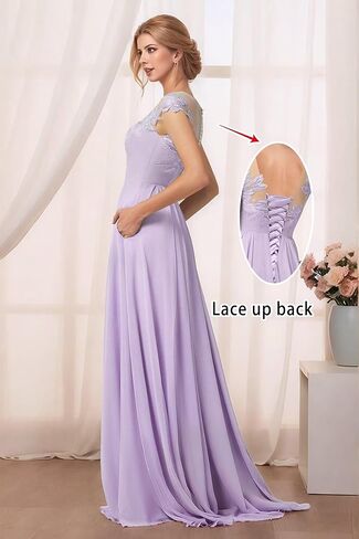Long Mother of Bride Dresses Flowy Lace Formal Dresses for Wedding Guest Chiffon A Line Prom Dresses with Pockets in Saudi Arabia
