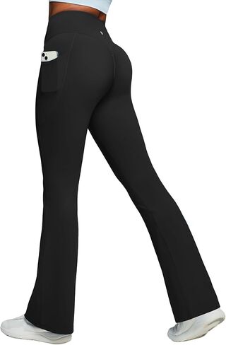 Heathyoga Mini Flare Leggings for Women Tummy Control Scrunch Butt Leggings with Pockets for Women No Front Seam Yoga Pants in Saudi Arabia