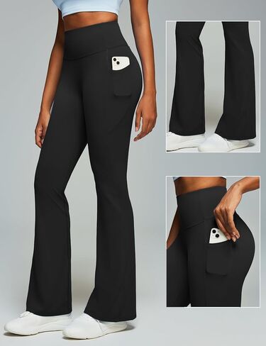 Heathyoga Mini Flare Leggings for Women Tummy Control Scrunch Butt Leggings with Pockets for Women No Front Seam Yoga Pants in Saudi Arabia
